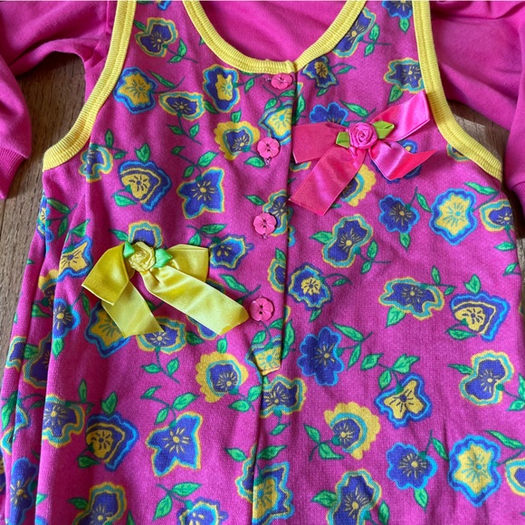 NWT VINTAGE SMALL STEPS PINK YELLOW FLORAL GRAPHIC PRINT OVERALLS SIZE 18 MONTHS - Picture 4 of 8